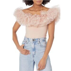 NWT Free People Big Love Pink Tutu Tulle Off the Shoulder Bodysuit Size Large